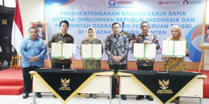 Komitmen Tingkatkan Kualitas Pelayanan Publik, Pemprov, Pemkab dan Pemkot se-Banten dan Unsera Jalin Kerja Sama Dengan Ombudsman RI